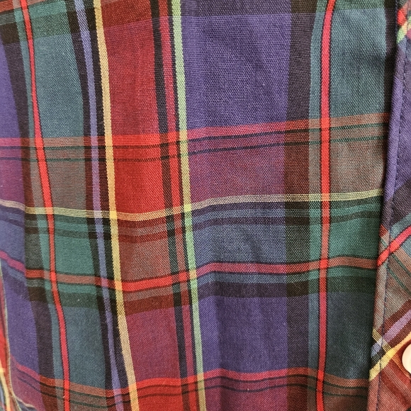 Vintage 1980s Plaid Blouse Grunge Shirt Top M Dark Academia Puff Sleeve - Picture 3 of 8